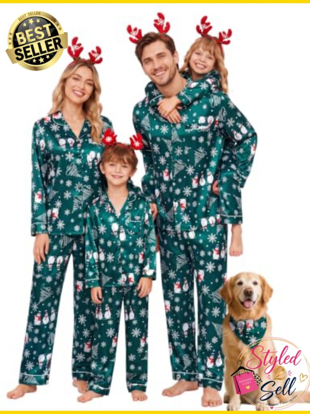 Silk Satin Matching Family Pajama Set Button Down Shirt Long Pants Loungewear
